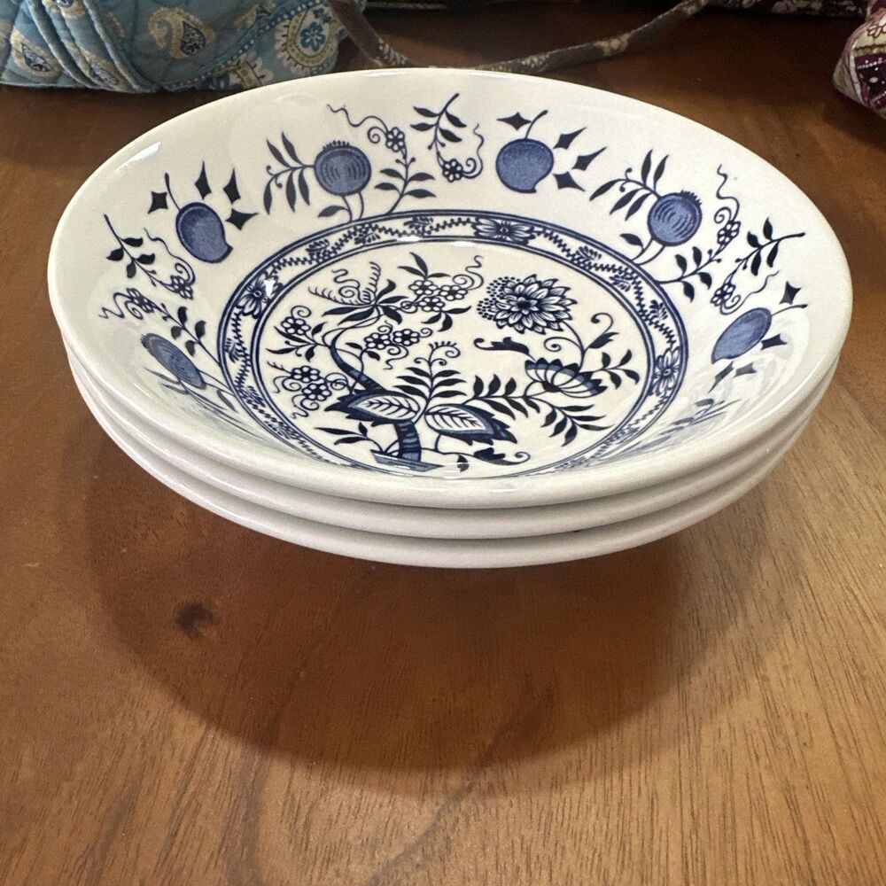 Wood & Sons Burslem England Blue Old Vienna Blue Onion Cereal Soup Bowl Set Of 3